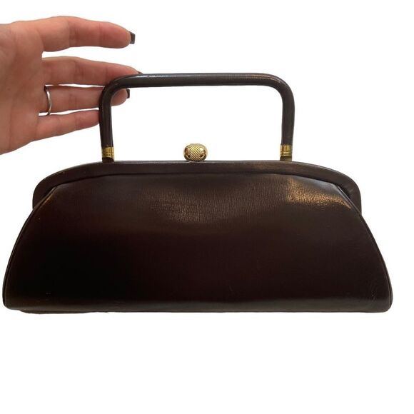 Vintage‎ Triangle New York Brown Leather Handbag Classic Style - Picture 4 of 16